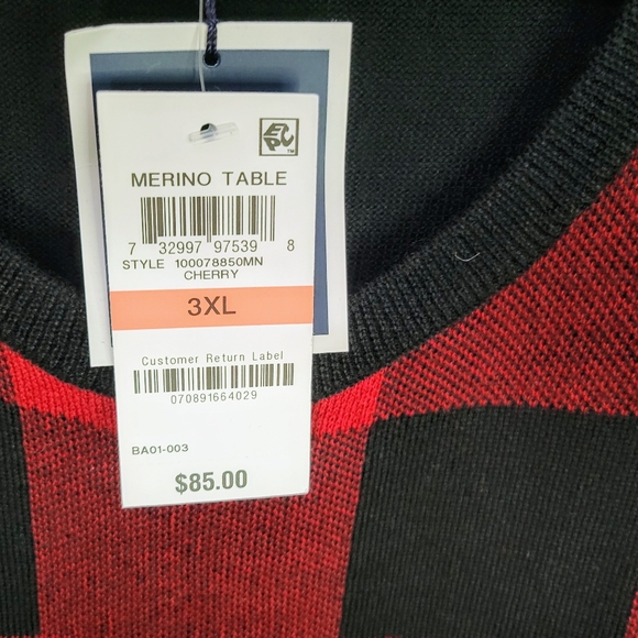 Club Room Mens 3XL Crew Neck Merino Wool Blend Plaid Sweater NWT - Picture 2 of 10